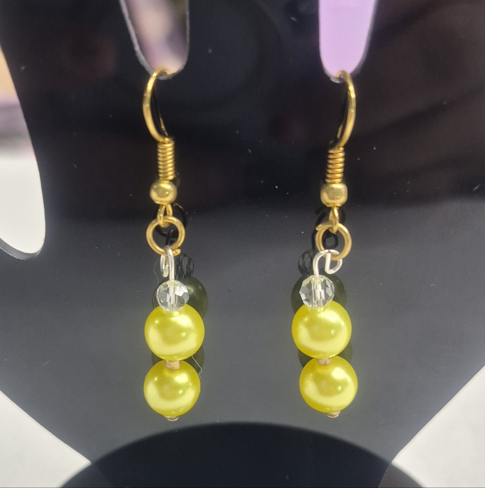 Yellow Beaded Drop Earrings